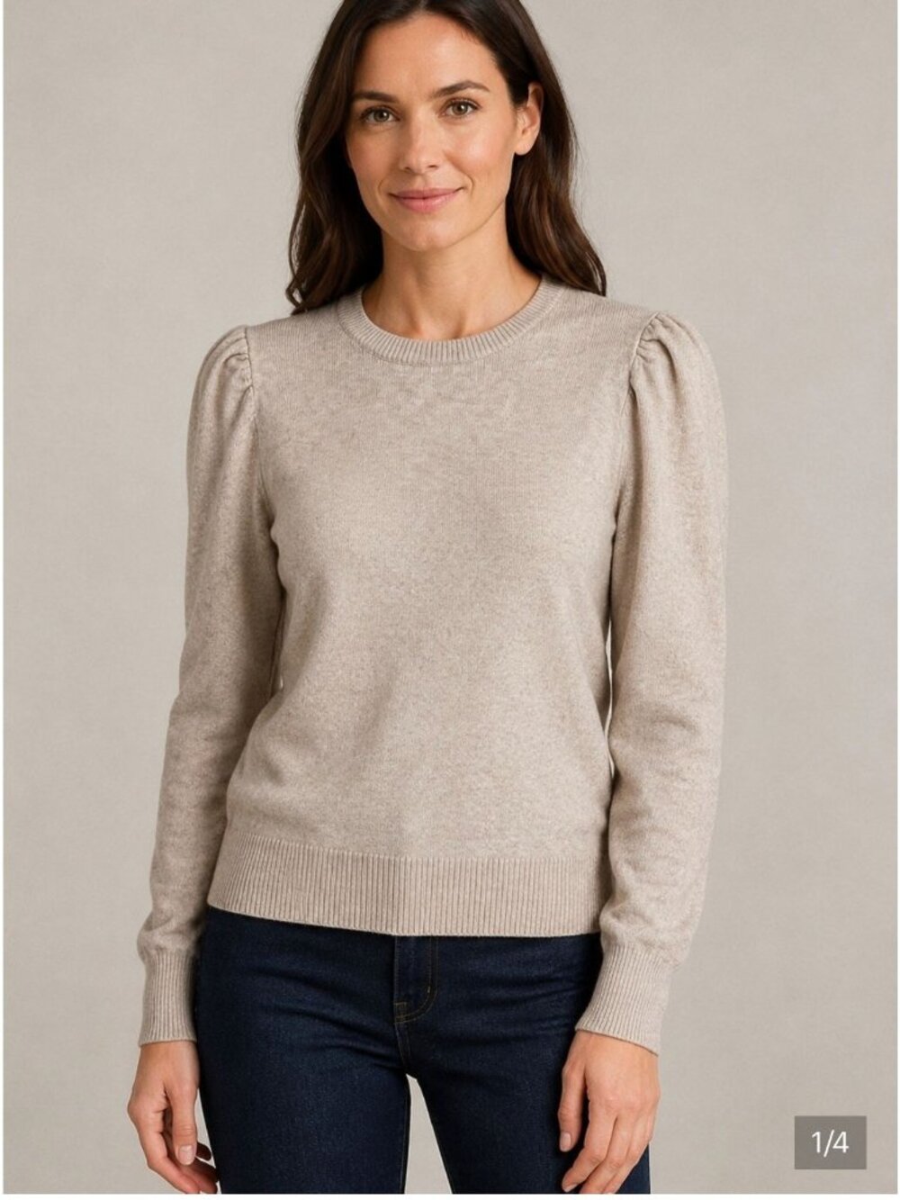 &Merci Tan Puff Shoulder Sweater Size Medium